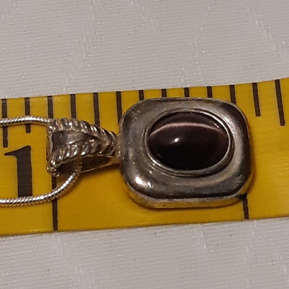 Purple Cats Eye Stone Necklace  Necklace Is Stamped 925, 24.5" Long,Pendant 1" L - Picture 6 of 8